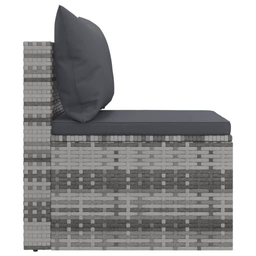 2 db szürke polyrattan kerti középső kanapé párnákkal