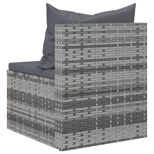 2 db szürke polyrattan kerti középső kanapé párnákkal