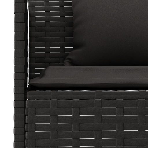 L-alakú fekete polyrattan kerti kanapé párnákkal