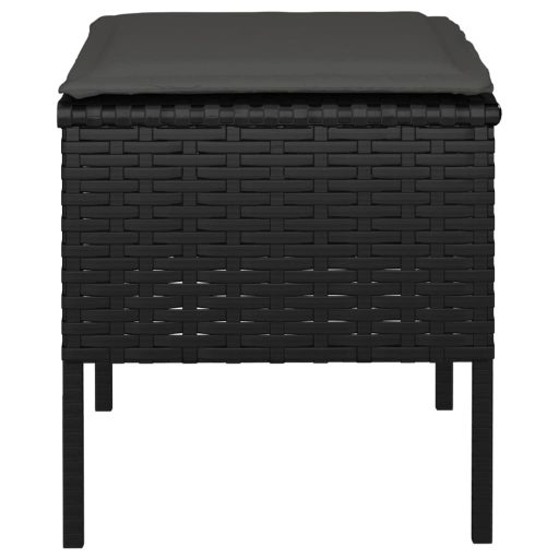 4 db fekete polyrattan kerti lábzsámoly párnákkal