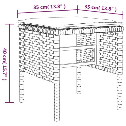 4 db fekete polyrattan kerti lábzsámoly párnákkal