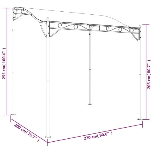 Antracitszürke szövet és acél pavilon 2 x 2,3 m 180 g/m²