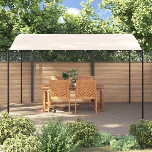 Krémszínű szövet és acél pavilon 4 x 3 m 180 g/m²