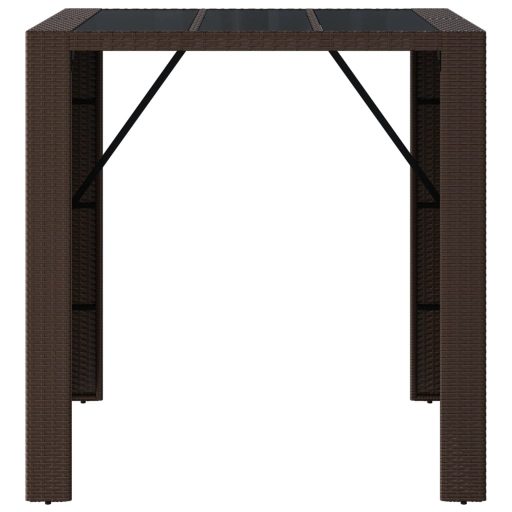 Barna polyrattan kerti asztal üveglappal 105 x 80 x 110 cm