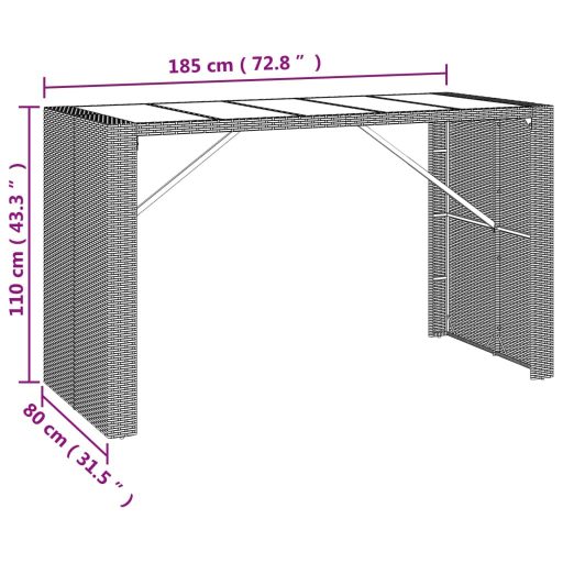 Szürke polyrattan üveglapos kerti asztal 185 x 80 x 110 cm