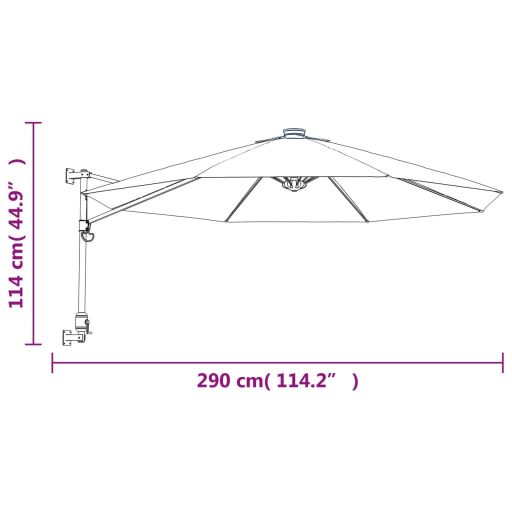 Tengerkék LED-es falra szerelhető napernyő 290 cm