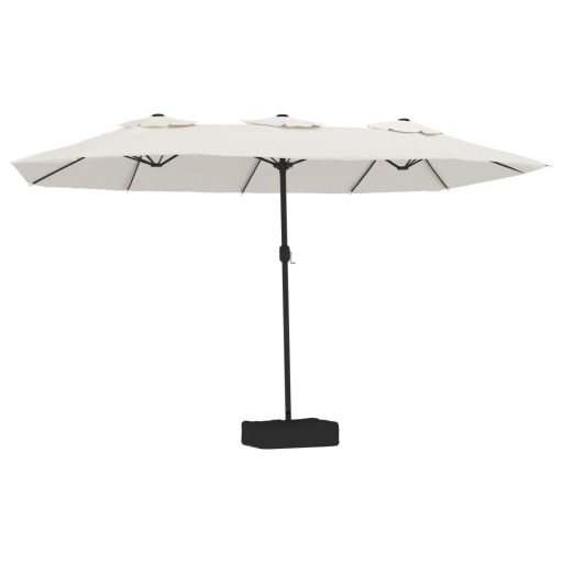 Homokfehér dupla tetős napernyő LED-ekkel 449x245 cm