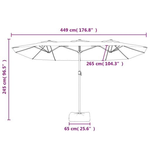 Fekete dupla tetős napernyő LED-ekkel 449x245 cm