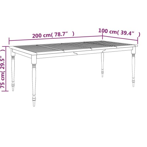 Tömör tíkfa Batavia asztal 200 x 100 x 75 cm