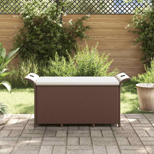 Barna polyrattan kerti pad párnával 116 x 46 x 57 cm