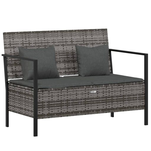 2 személyes szürke polyrattan kerti kanapé párnával
