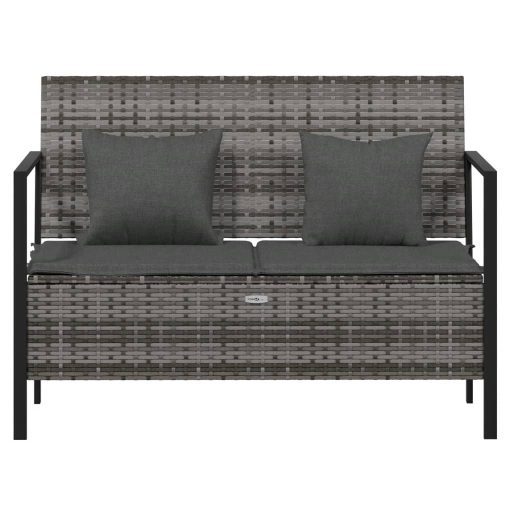 2 személyes szürke polyrattan kerti kanapé párnával