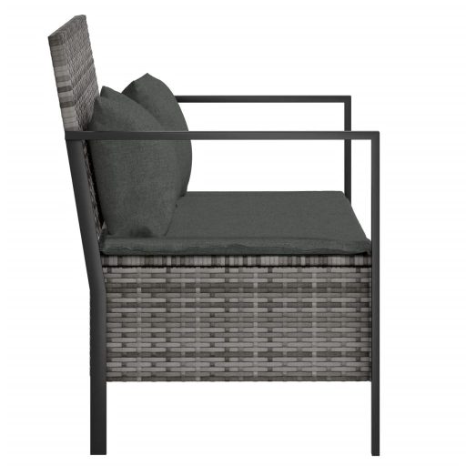 2 személyes szürke polyrattan kerti kanapé párnával