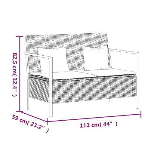 2 személyes szürke polyrattan kerti kanapé párnával