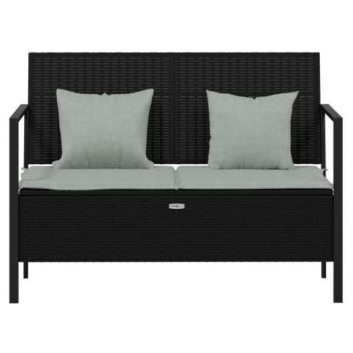 Fekete 2 személyes polyrattan kerti pad párnával