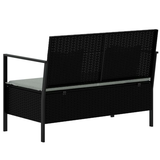 Fekete 2 személyes polyrattan kerti pad párnával