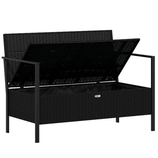 Fekete 2 személyes polyrattan kerti pad párnával