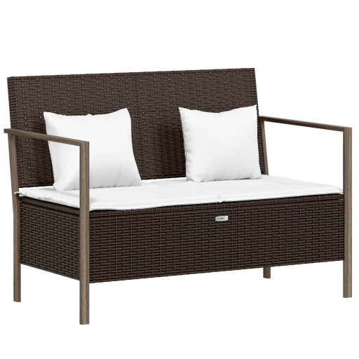 2 személyes barna polyrattan kerti kanapé párnával