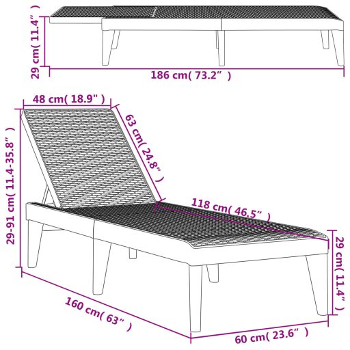 Fehér PP napozóágy 186 x 60 x 29 cm
