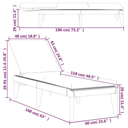 Fehér PP napozóágy párnával 186 x 60 x 29 cm