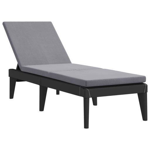 Antracitszürke PP napozóágy párnával 186 x 60 x 29 cm
