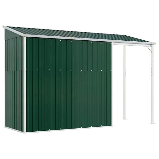 Zöld kerti fészer meghosszabbított tetővel 277x107x181 cm