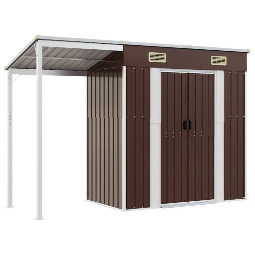 Barna kerti fészer meghosszabbított tetővel 277x107x181 cm
