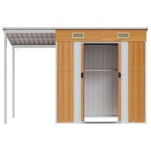 Világosbarna fészer meghosszabbított tetővel 277x107x181 cm