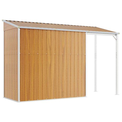 Világosbarna fészer meghosszabbított tetővel 277x107x181 cm
