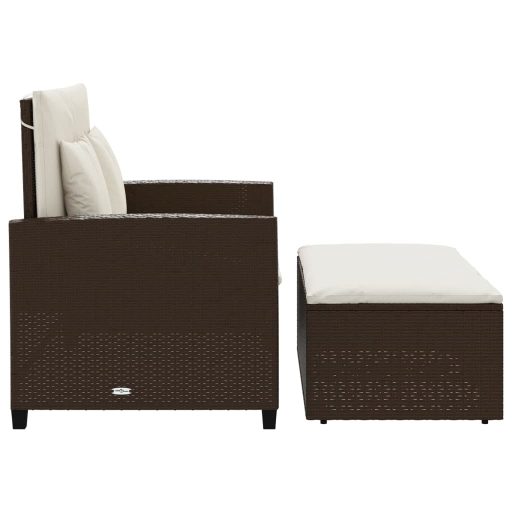 2 személyes barna polyrattan kerti kanapé párnával