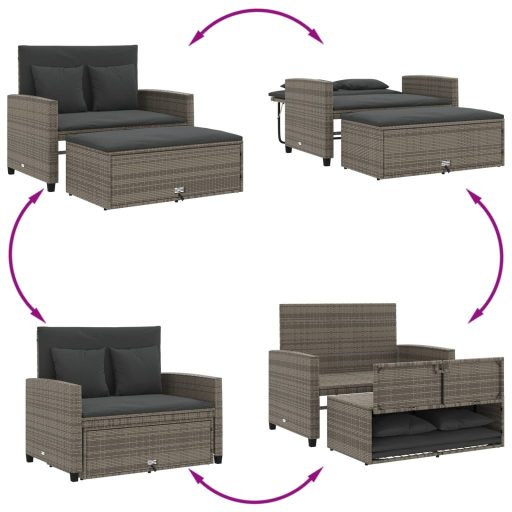 2 személyes szürke polyrattan kerti kanapé párnával
