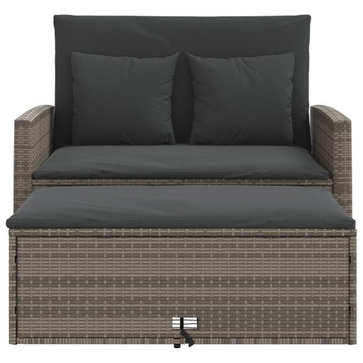 2 személyes szürke polyrattan kerti kanapé párnával