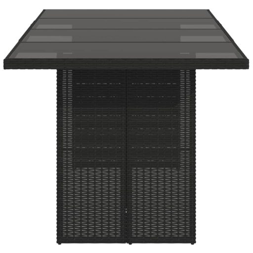 Fekete polyrattan üveglapos kerti asztal 190x80x74 cm