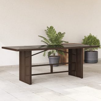 Barna polyrattan üveglapos kerti asztal 190 x 80 x 74 cm