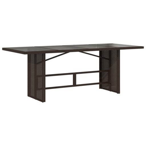 Barna polyrattan üveglapos kerti asztal 190 x 80 x 74 cm
