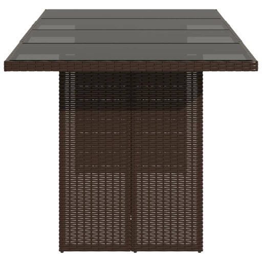 Barna polyrattan üveglapos kerti asztal 190 x 80 x 74 cm