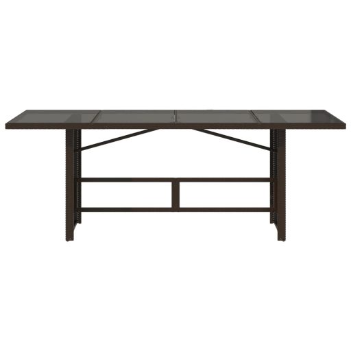 Barna polyrattan üveglapos kerti asztal 190 x 80 x 74 cm