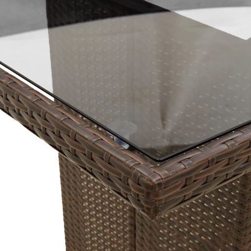 Barna polyrattan üveglapos kerti asztal 190 x 80 x 74 cm