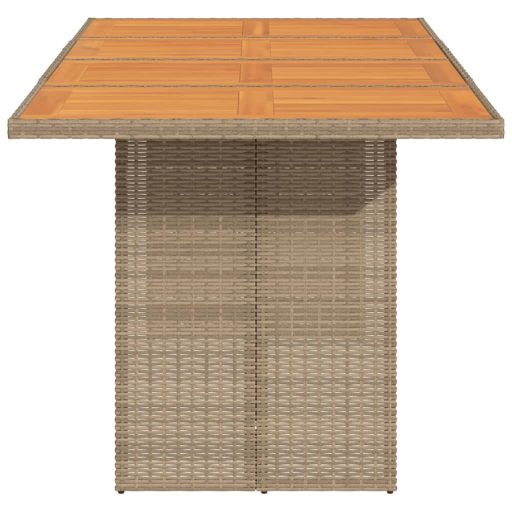 Bézs polyrattan akácfa lapos kerti asztal 190 x 80 x 74 cm