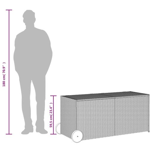 Barna polyrattan kerti tárolóláda kerekekkel 283 L