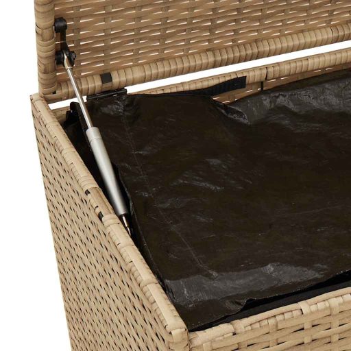 Vegyes bézs polyrattan kerti tárolóláda kerekekkel 283 L