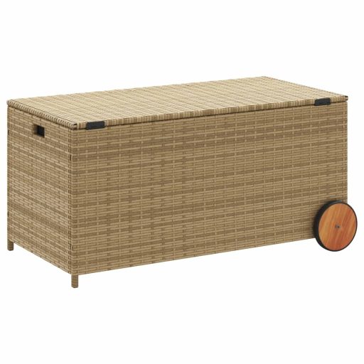 Vegyes bézs polyrattan kerti tárolóláda kerekekkel 190 L