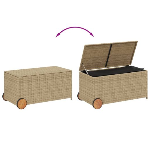 Vegyes bézs polyrattan kerti tárolóláda kerekekkel 190 L