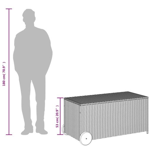 Vegyes bézs polyrattan kerti tárolóláda kerekekkel 190 L