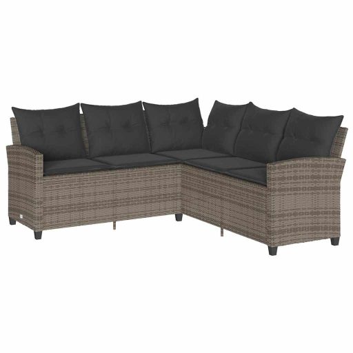Szürke polyrattan L-alakú kanapé párnákkal