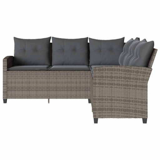 Szürke polyrattan L-alakú kanapé párnákkal