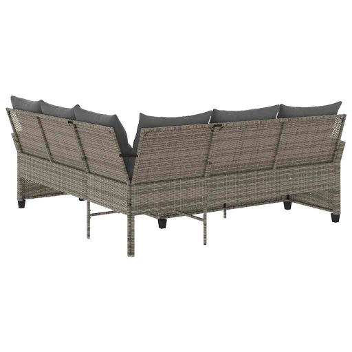 Szürke polyrattan L-alakú kanapé párnákkal
