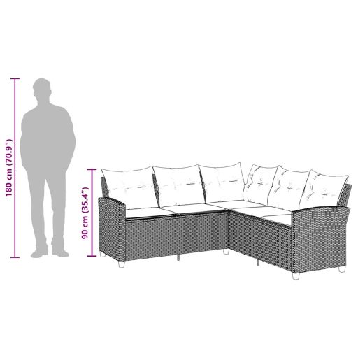 Szürke polyrattan L-alakú kanapé párnákkal