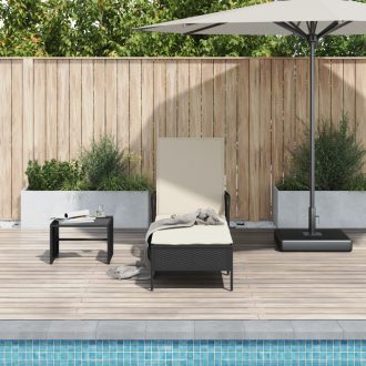   Napozóágy Fekete és krém szín PE Rattan 157 x 55 x 92 cm