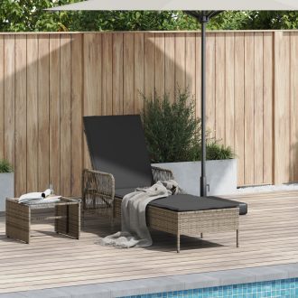   Napozóágy Szürke és sötét szürke PE Rattan 157 x 55 x 92 cm